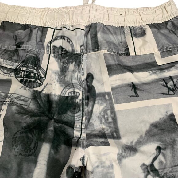 Vintage 90s US Apparel Board Shorts Swim Trunks M White Grey Drawstring Pockets - Picture 4 of 5
